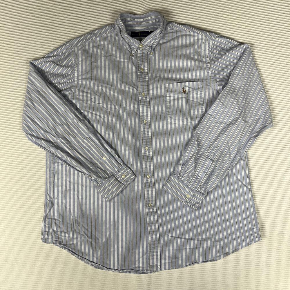 Ralph Lauren Shirt Mens 2XL Blue Stripe Long Sleeve Button Up Pony Logo Casual